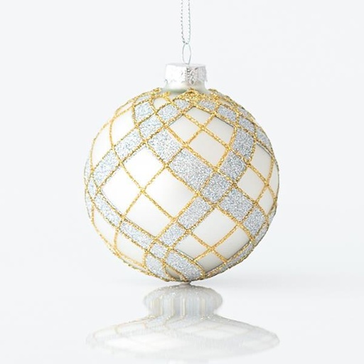 [600-45078] BOLA DE CRISTAL, PLATA MATE, CON BRILLO PLATA, SET 4PZS, 8cm