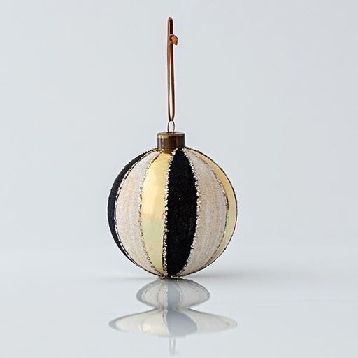 [600-45084] BOLAS DE CRISTAL, TRES COLORES, BLANCO-ORO-NEGRO, SET 4PZS, 10cm