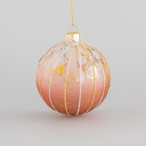[600-45074] BOLA DE CRISTAL, ROSA TRANSPARENTE, CON DISEÑOS EN PLATA Y ORO, SET 4PZS, 8cm