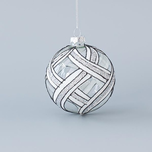 [600-45037] BOLA DE CRISTAL, BLANCO-NEGRO, CON BRILLO PLATA, SET 4PZS, 8cm