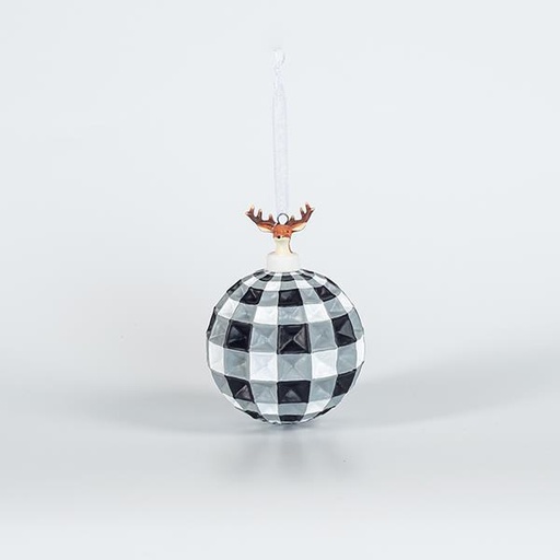 [600-44856] BOLA DE CRISTAL, CON RENO DE PORCELANA, CUADROS NEGROS, 9cm, UDS 1