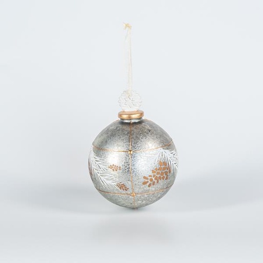 [600-44857] BOLA DE CRISTAL, CON COPO DE NIEVE DE PORCELANA, GRIS, 10cm, UDS 1