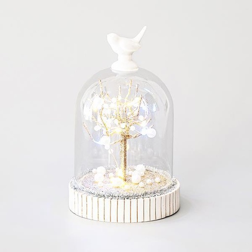 [600-44870] CAMPANA CRISTAL, PÁJARO Y PERLA, 12 LED, 11,6x18cm