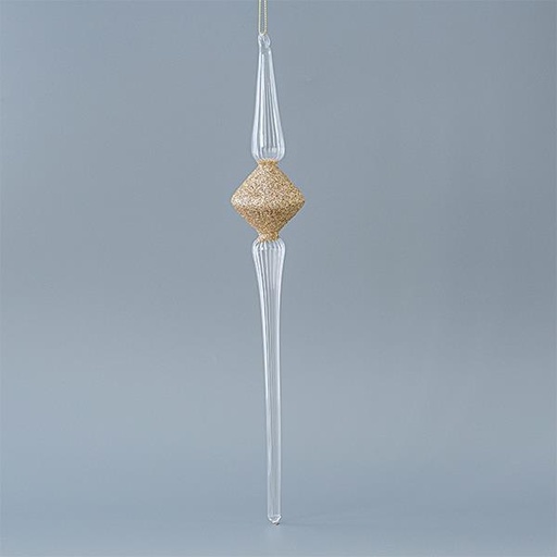 [600-45143] CARÁMBANO DE VIDRIO, TRANSPARENTE, CON DORADO, SET 2PZS, 6,5x40,5cm