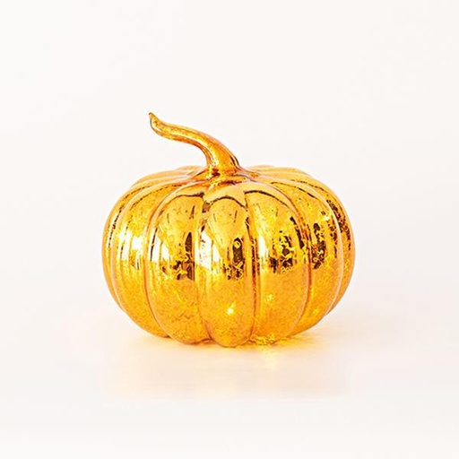 [600-45164] CALABAZA DE VIDRIO CON LUZ LED, PILAS, NARANJA, 17x14,5cm