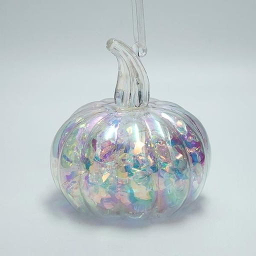 [600-42344] CALABAZA DE CRISTAL CON LUZ, 15cm