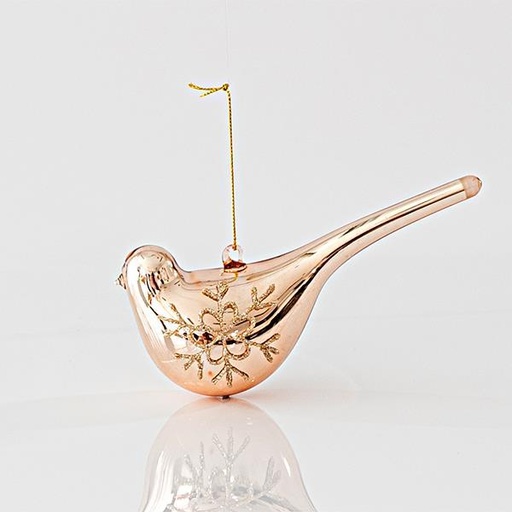 [600-45108] ADORNO DE CRISTAL, PAJARO, CHAMPAGNE, SET 4PZS, 15,3x5,3x7,3cm