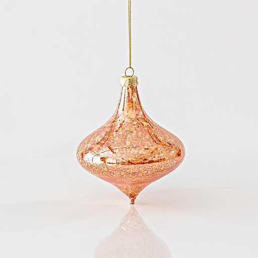 [600-45114] ADORNO DE VIDRIO, CEBOLLA, AMBAR, CON LENTEJUELAS EN EL INTERIOR, SET 4PZS, 10x11,5cm