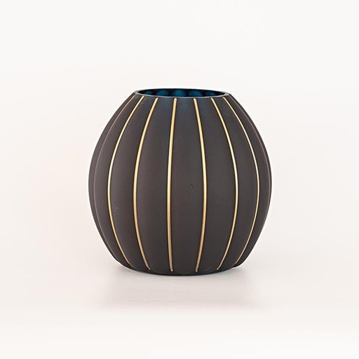 [600-45434] JARRON DE CRISTAL, CON LÍNEAS DORADAS, 10,5x21,5x21cm