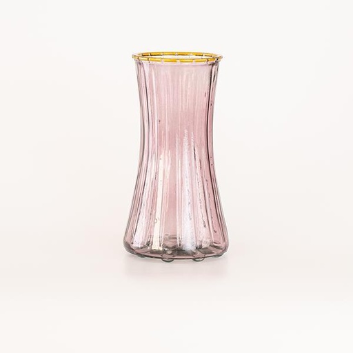 [600-45437] JARRON DE CRISTAL CON RAYAS EN RELIEVE, MORADO, 10,3x12,4x24cm