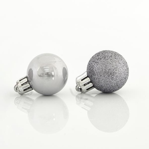 [600-42639] BOLA GRIS, PLÁSTICO, SET 27PZS, (9 PERLA, 18 GLITTER), 3cm