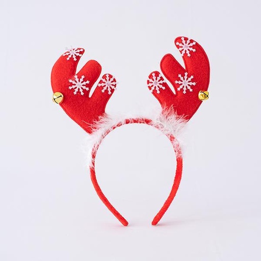 [600-44934] DIADEMA CUERNOS DE CIERVO, CON CAMPANAS, ROJA, 18x1,5x24cm