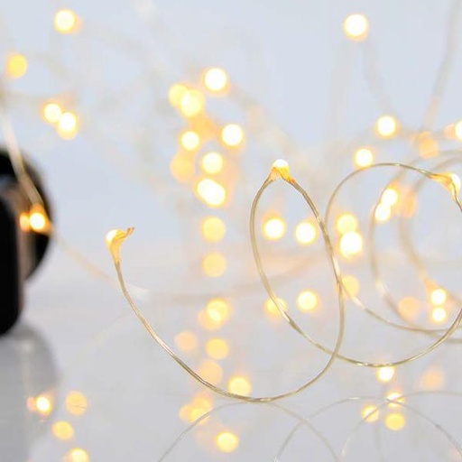 [600-11741] LINEA 100 MINI LED, ADAPTADOR 4.5V CON 8 MULTIFUNCIONES, HILO COLOR COBRE, LED DAYLIGHT POR 10cm, CABLE 5m, IP44