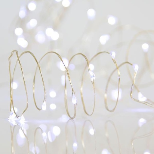 [600-11707] LINEA 200 MINI LED, ADAPTADOR 4.5V, FIJO, HILO COBRE PLATA, LED BLANCO POR 10cm, CABLE 5m, IP44