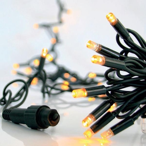 [600-11117] LINEA, 100 FLASH LED 5mm CON COPAS, 230V, CONECTOR HASTA 3, HILO GOMA VERDE, LED BLANCO CALIDO POR 10cm, CABLE 1,5m, IP65