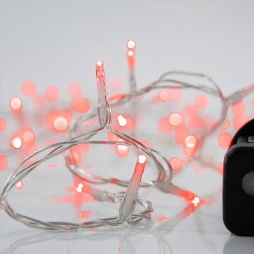 [600-11583] LINEA, 240 LED 3mm, ADAPTADOR 31V CON 8 MULTIFUNCIONES, HILO TRANSPARENTE, LED ROJO POR 5cm, CABLE 3m, IP44