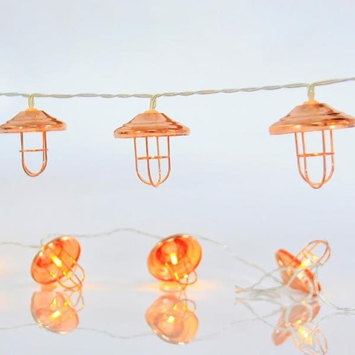 [600-11272] LINEA, A PILAS, 10 LED 5mm, BLANCO CALIDO CON FAROLES DE METAL DORADO, CABLE 50cm, POR 15cm, IP20