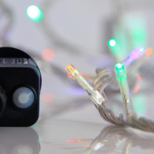 [600-11582] LINEA, 240 LED 3mm, ADAPTADOR 31V CON 8 MULTIFUNCIONES, HILO TRANSPARENTE, MULTI LED POR 5cm, CABLE 3m, IP44