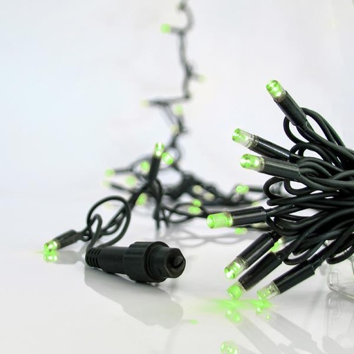 [600-11109] LINEA, 100 LED 5mm, 230V, CONECTOR HASTA 9, CABLE 150cm, CABLE GOMA VERDE, LED VERDE, POR 10cm, IP65