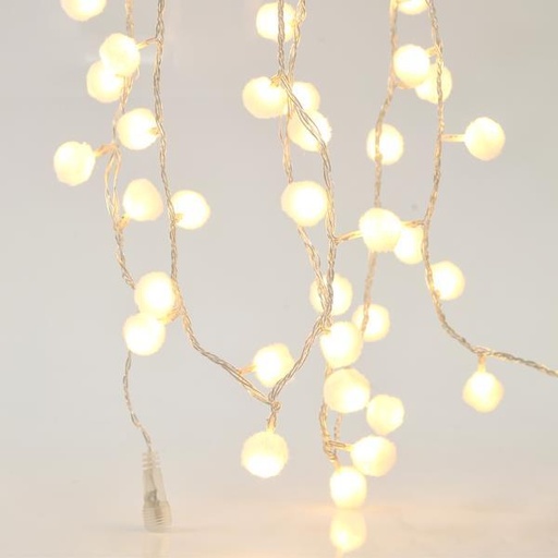 [600-11296] LINEA, 100 LED 3mm BOLAS DE ALGODÓN BLANCO 2cm, ADAPTADOR 31V, CONECTOR HASTA 3, HILO TRANSPARENTE, LED BLANCO CÁLIDO POR 5cm, CABLE 3m, IP44