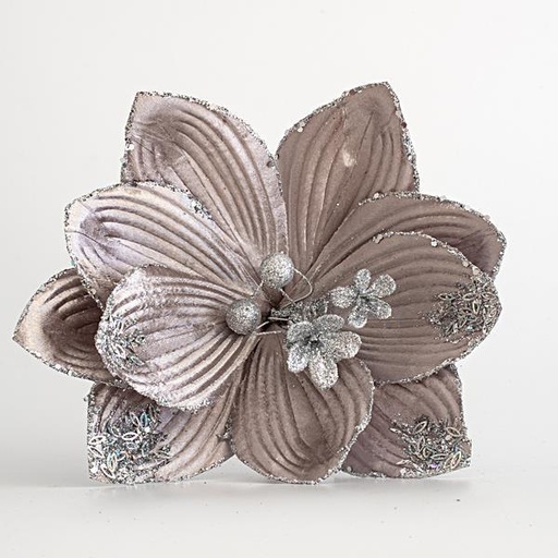 [600-45361] MAGNOLIA, TELA, GRIS, CON BRILLO, 24x24cm