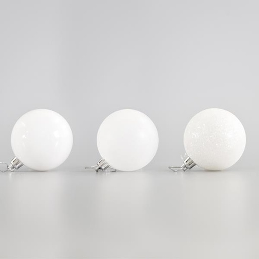 [600-42510] BOLAS DE PLÁSTICO BLANCAS, SET 6 UDS, 6cm