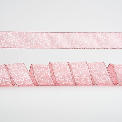 [600-44964] CINTA ROSA, CON RAMITAS DE PLATA, 6,35cm, 10A