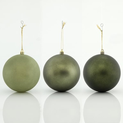 [600-42690] BOLAS DE PLÁSTICO ACEITE VERDE RETRO, SET 6PZS, 10cm