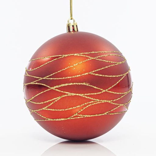 [600-42731] BOLAS DE PLÁSTICO ROJO, CON ADORNOS DORADOS, SET 4PZS, 10cm