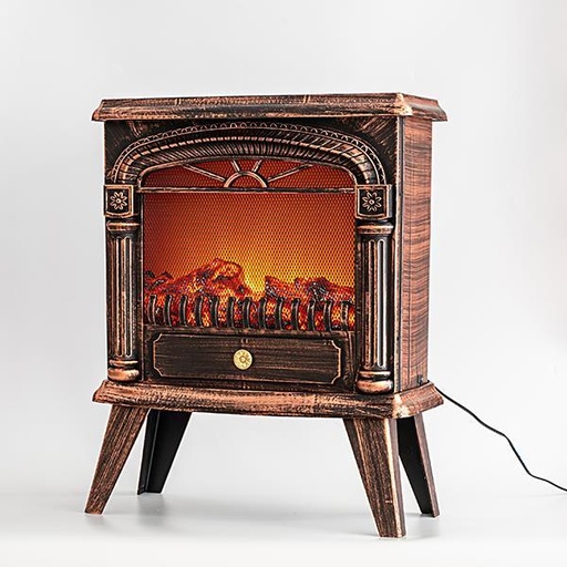[600-44788] CHIMENEA DE PLÁSTICO NEGRO, COLOR COBRE VINTAGE, 12 LED, CON TRANSFORMADOR, CON EFECTO DE LLAMA, 45,5x18,5x56cm