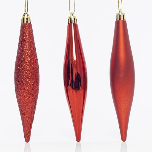[600-42730] ADORNO DE PLÁSTICO, ROJO, SET 4PCS, 15x3cm