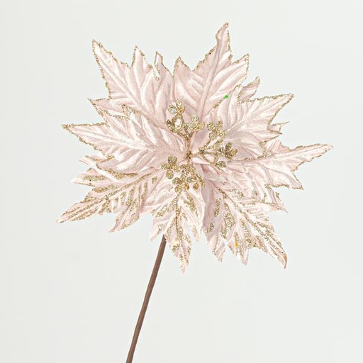 [600-41177] POINSETTIA CON TALLO, ROSA CLARO CON DETALLES DORADOS, 60x25cm