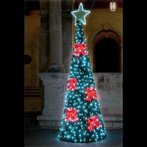 [600-23433] DISEÑO PROFESIONAL,ÁRBOL DE NAVIDAD 3D, CABLE DE LUZ LED BLANCO Y ROJO, LED BLANCO, 500x180cm, IP65