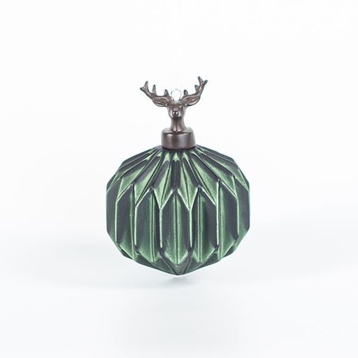 [600-44851] BOLA DE PORCELANA RELIEVE CON RENO, VERDE, 8cm, UDS 1