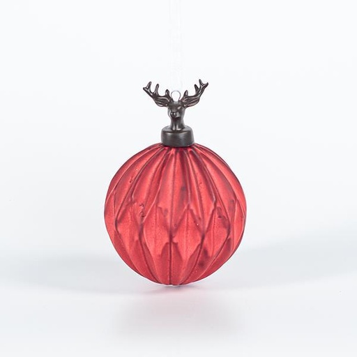 [600-44850] BOLA DE PORCELANA RELIEVE CON RENO, ROJA, 8cm, UDS 1