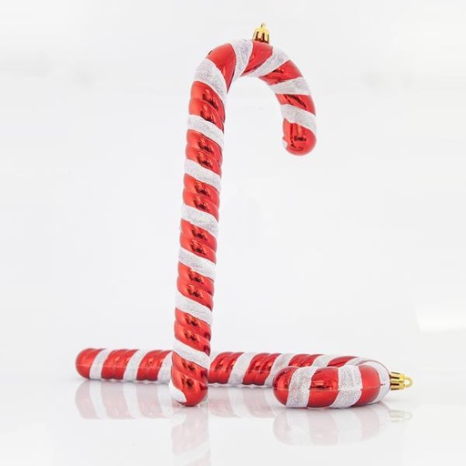 [600-42635] CARAMELOS PLÁSTICO ROJO CON BRILLO BLANCO, SET 2uds, 26cm