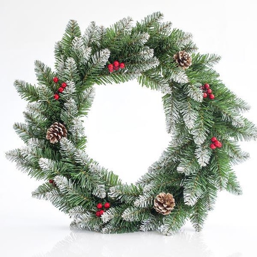 [600-30214] CORONILLA DE NIEVE CON BAYAS Y PINOS, 50cm