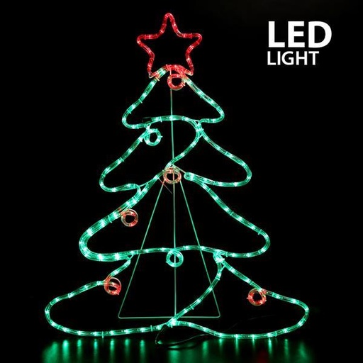 [600-20014] ÁRBOL CON BOLAS Y ESTRELLA, CABLE LED 6m, 2 VÍAS, NARANJA - VERDE - ROJO, 88x68cm, IP44
