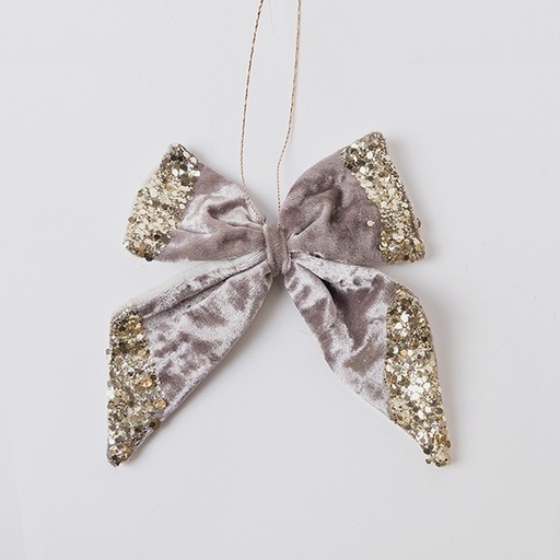 [600-44716] LAZO DE TERCIOPELO, GRIS, CON BRILLO, 20x20cm