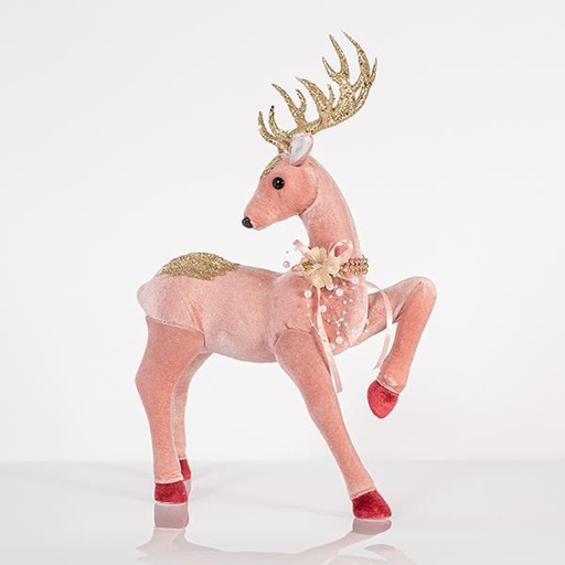 [600-44725] CIERVO DE TERCIOPELO, ROSA, CON BRILLO DORADO, 33x47cm