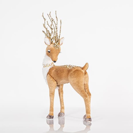 [600-44696] CIERVO DE TERCIOPELO, CON BRILLO DE ORO Y CUENTAS, 19x39cm
