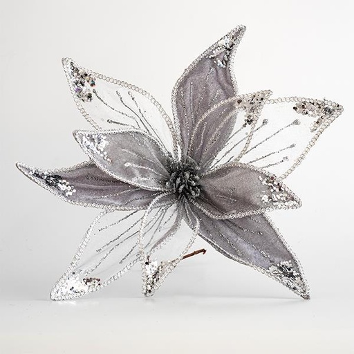 [600-44752] FLOR DE TERCIOPELO, GRIS Y TRANSPARENTE, 40cm