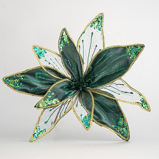 [600-44753] FLOR DE TERCIOPELO, TURQUESA Y TRANSPARENTE, 40cm