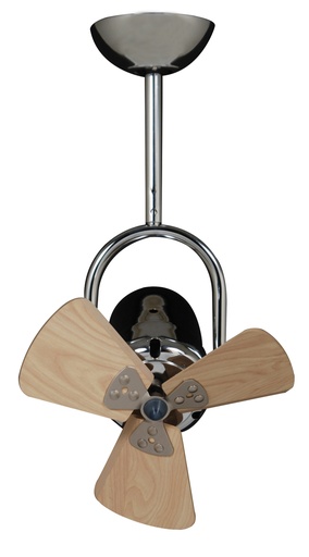 [K-00068] VENTILADOR DE TECHO 3 ASPAS MADERA CROMO, DIRECCION VIENTO AJUSTABLE Ø330x460mm FINO VENTO 