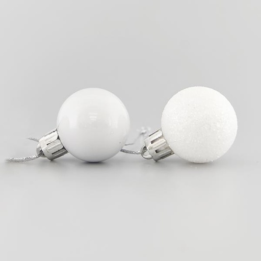 [600-42643] BOLA BLANCA, PLÁSTICO, SET 27PZS, (9 PERLA, 18 GLITTER), 3cm