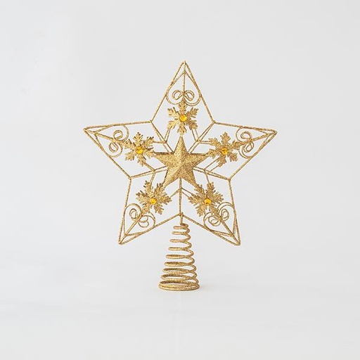 [600-44924] TOP ÁRBOL DE ALAMBRE, DORADO, ESTRELLA CON DISEÑOS, 30x25cm