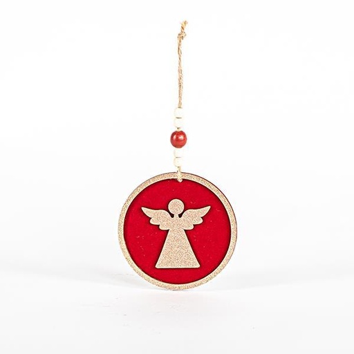 [600-45210] ADORNO DE MADERA, ÁNGEL, ROJO, CON TERCIOPELO, 11x0,5cm