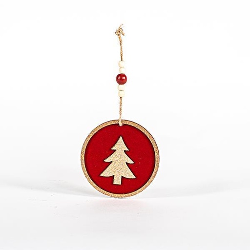 [600-45209] ADORNO DE MADERA, ÁRBOL, ROJO, CON TERCIOPELO, 11x0,5cm