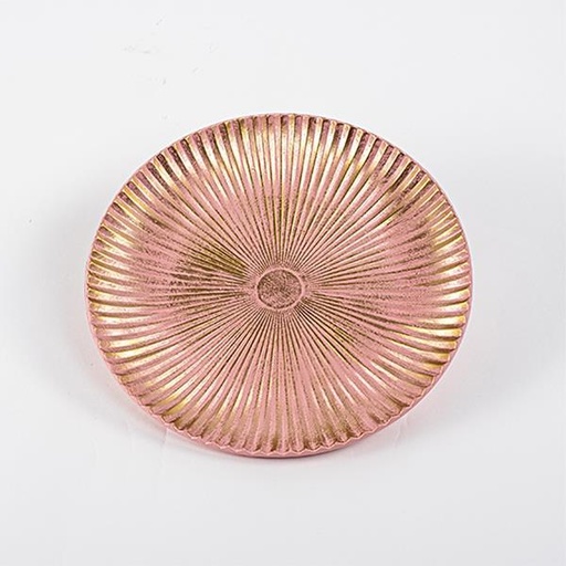 [600-45218] PLATO DE MADERA, ROSA, CON DETALLES DORADOS, 30cm