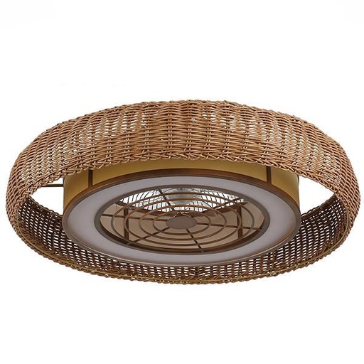 [300-25052] PLAFÓN DECORATIVO CON VENTILADOR Ø65 TEJIDO MARRÓN MOTOR DC 20W CON LUZ LED 60W Y CONTROL 